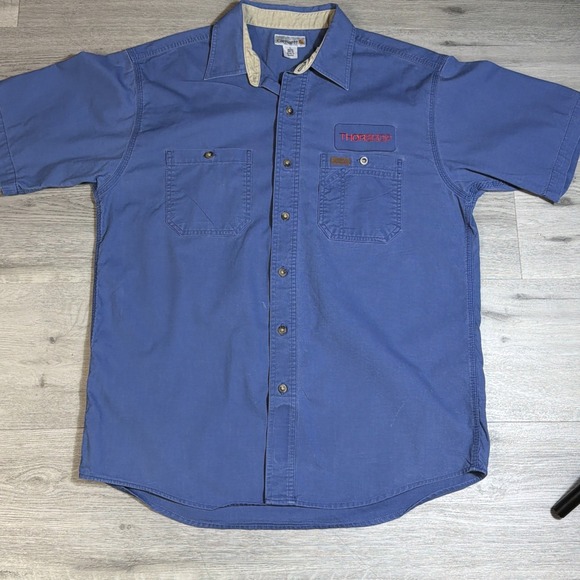 Carhartt Other - Carhartt L Blue Button Up Work Shirt Thorshop Embroidered Made in Mexico